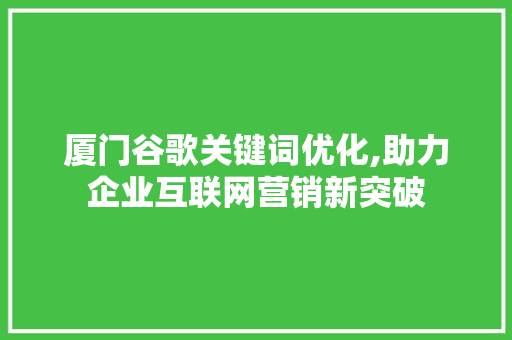 厦门谷歌关键词优化,助力企业互联网营销新突破