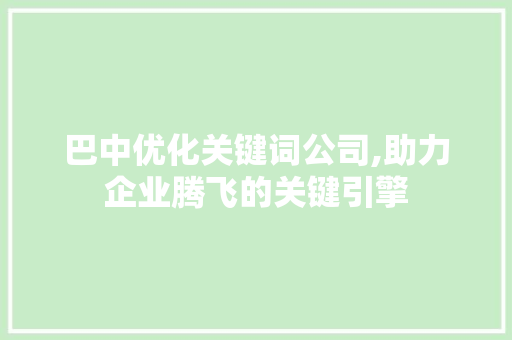 巴中优化关键词公司,助力企业腾飞的关键引擎
