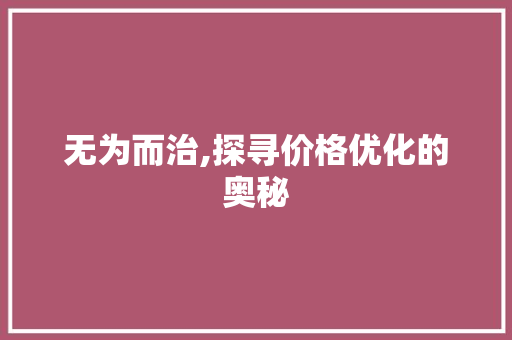 无为而治,探寻价格优化的奥秘