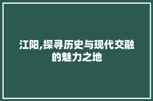 江阳,探寻历史与现代交融的魅力之地