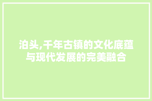 泊头,千年古镇的文化底蕴与现代发展的完美融合