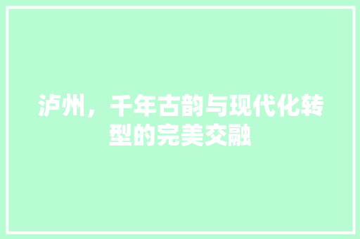 泸州，千年古韵与现代化转型的完美交融