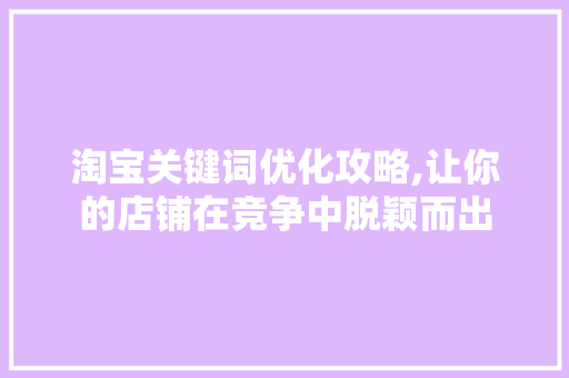 淘宝关键词优化攻略,让你的店铺在竞争中脱颖而出