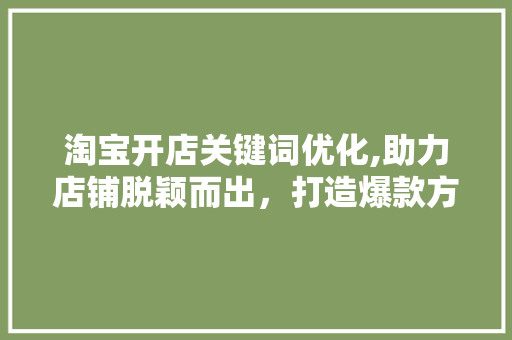 淘宝开店关键词优化,助力店铺脱颖而出，打造爆款方法！