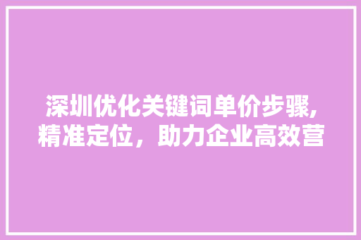 深圳优化关键词单价步骤,精准定位，助力企业高效营销