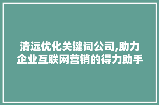 清远优化关键词公司,助力企业互联网营销的得力助手