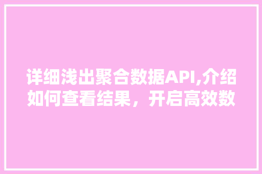 详细浅出聚合数据API,介绍如何查看结果，开启高效数据之旅
