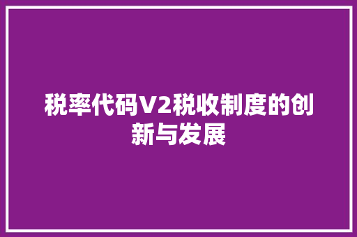 税率代码V2税收制度的创新与发展