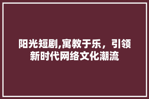 阳光短剧,寓教于乐，引领新时代网络文化潮流