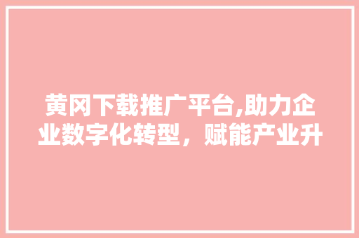 黄冈下载推广平台,助力企业数字化转型，赋能产业升级