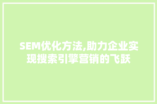 SEM优化方法,助力企业实现搜索引擎营销的飞跃