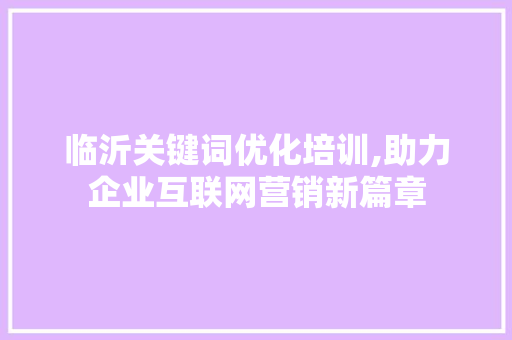 临沂关键词优化培训,助力企业互联网营销新篇章