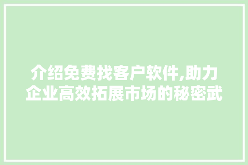 介绍免费找客户软件,助力企业高效拓展市场的秘密武器