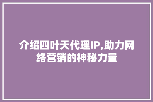 介绍四叶天代理IP,助力网络营销的神秘力量