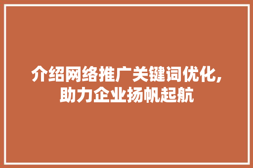 介绍网络推广关键词优化,助力企业扬帆起航
