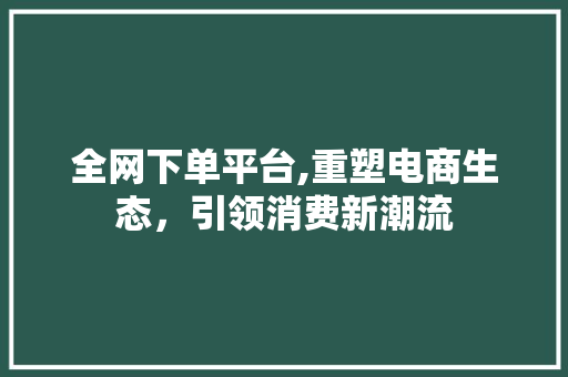 全网下单平台,重塑电商生态，引领消费新潮流