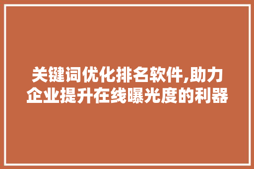 关键词优化排名软件,助力企业提升在线曝光度的利器