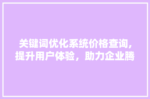 关键词优化系统价格查询,提升用户体验，助力企业腾飞