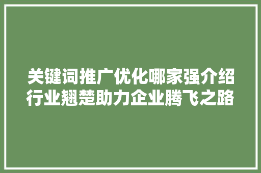 关键词推广优化哪家强介绍行业翘楚助力企业腾飞之路