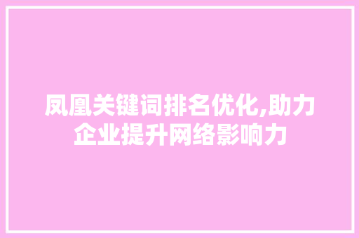 凤凰关键词排名优化,助力企业提升网络影响力