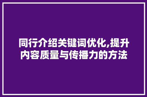 同行介绍关键词优化,提升内容质量与传播力的方法
