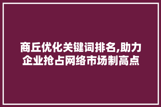 商丘优化关键词排名,助力企业抢占网络市场制高点