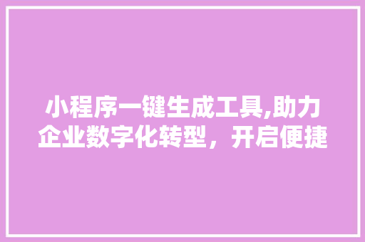 小程序一键生成工具,助力企业数字化转型，开启便捷智能生活