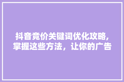 抖音竞价关键词优化攻略,掌握这些方法，让你的广告脱颖而出