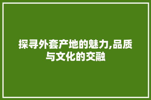 探寻外套产地的魅力,品质与文化的交融