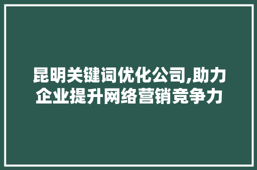 昆明关键词优化公司,助力企业提升网络营销竞争力