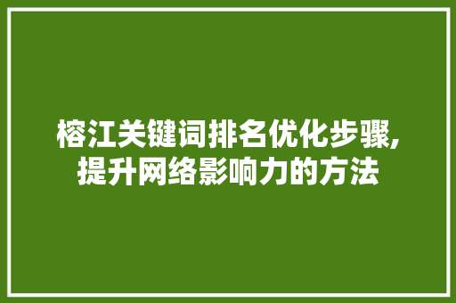 榕江关键词排名优化步骤,提升网络影响力的方法