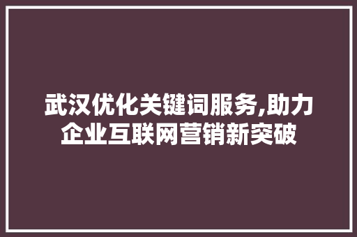 武汉优化关键词服务,助力企业互联网营销新突破  第1张