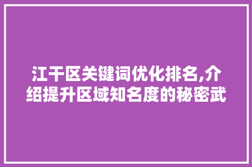 江干区关键词优化排名,介绍提升区域知名度的秘密武器