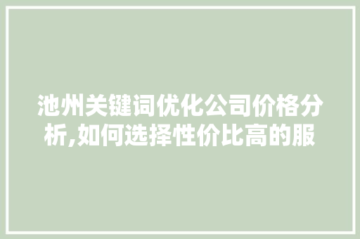 池州关键词优化公司价格分析,如何选择性价比高的服务
