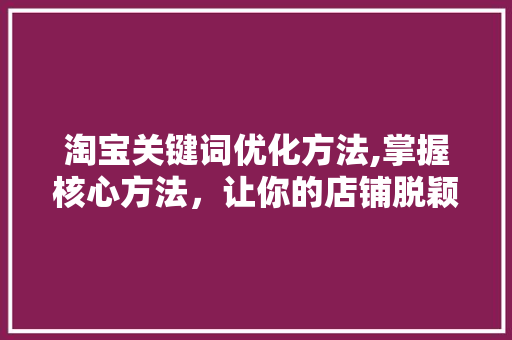 淘宝关键词优化方法,掌握核心方法，让你的店铺脱颖而出