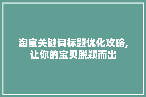 淘宝关键词标题优化攻略,让你的宝贝脱颖而出