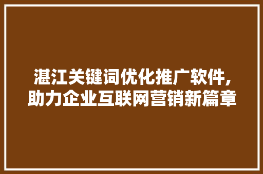 湛江关键词优化推广软件,助力企业互联网营销新篇章