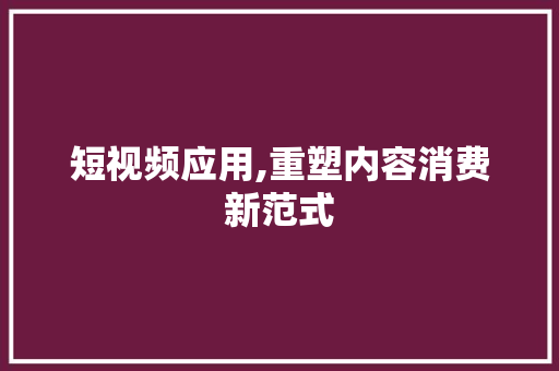 短视频应用,重塑内容消费新范式