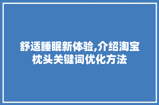 舒适睡眠新体验,介绍淘宝枕头关键词优化方法