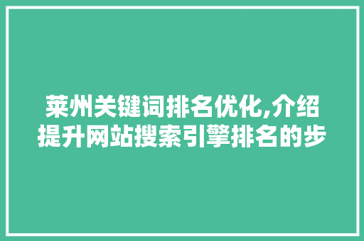 莱州关键词排名优化,介绍提升网站搜索引擎排名的步骤