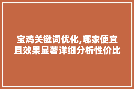宝鸡关键词优化,哪家便宜且效果显著详细分析性价比之选