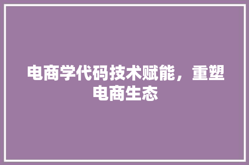 电商学代码技术赋能，重塑电商生态
