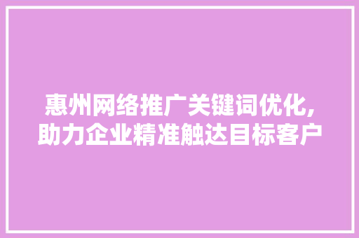 惠州网络推广关键词优化,助力企业精准触达目标客户