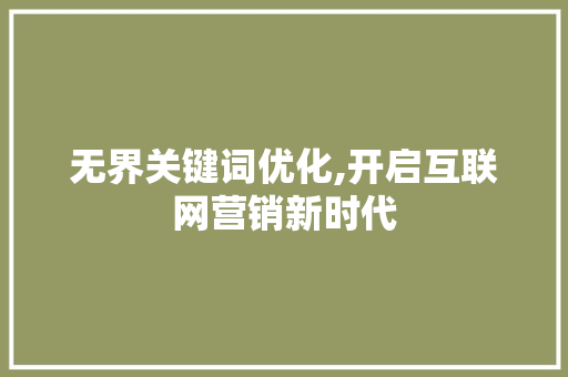 无界关键词优化,开启互联网营销新时代  第1张