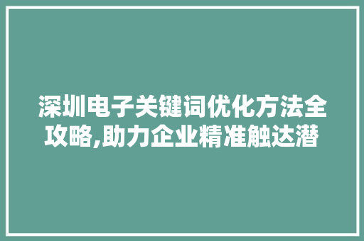 深圳电子关键词优化方法全攻略,助力企业精准触达潜在客户