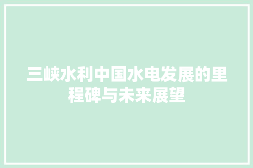 三峡水利中国水电发展的里程碑与未来展望