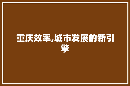 重庆效率,城市发展的新引擎