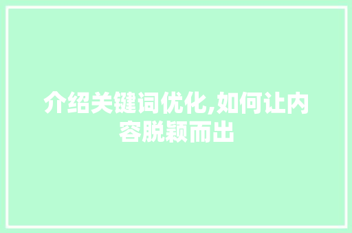 介绍关键词优化,如何让内容脱颖而出