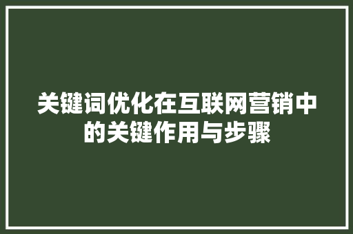 关键词优化在互联网营销中的关键作用与步骤