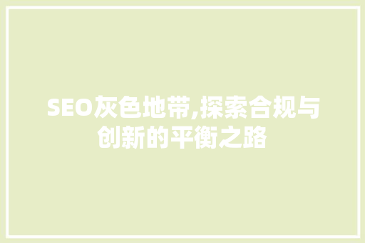 SEO灰色地带,探索合规与创新的平衡之路